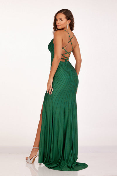 Abby Paris 90213 Beaded Strappy Back Slit Evening Gown