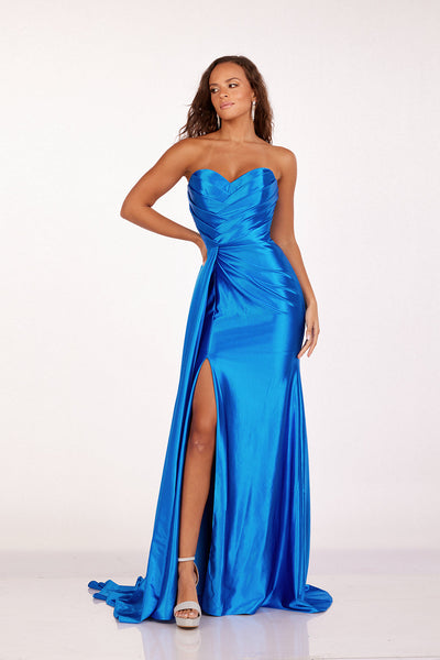 Abby Paris 90215 Pleated Strapless Sweetheart Slit Gown