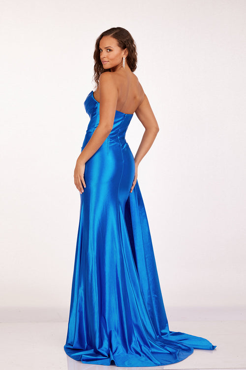Abby Paris 90215 Pleated Strapless Sweetheart Slit Gown