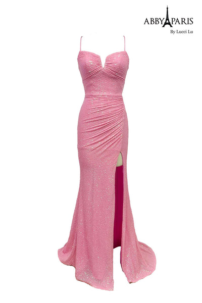 Abby Paris 90218 Sequin Sleeveless Strappy Slit Gown