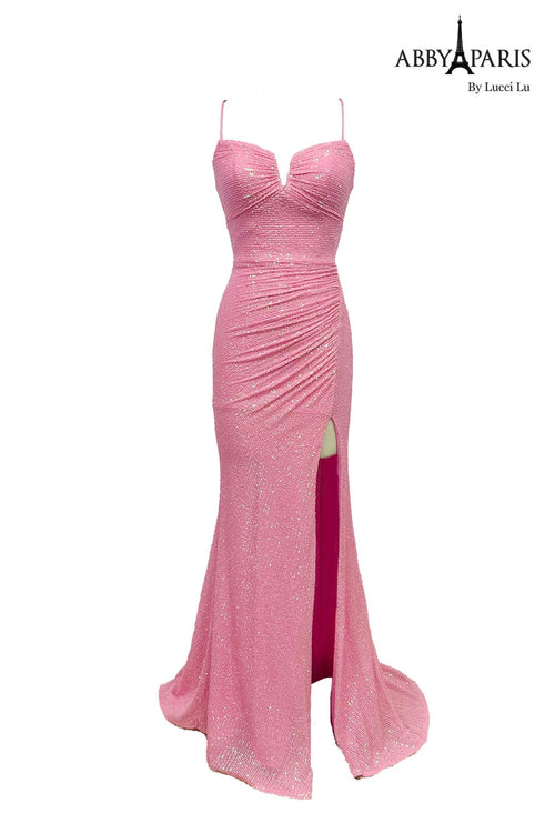 Abby Paris 90218 Sequin Sleeveless Strappy Slit Gown