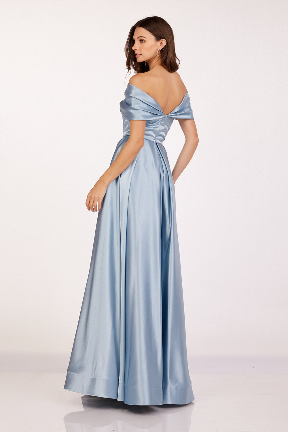 Abby Paris 90222 Satin Off Shoulder Sweetheart Slit Gown
