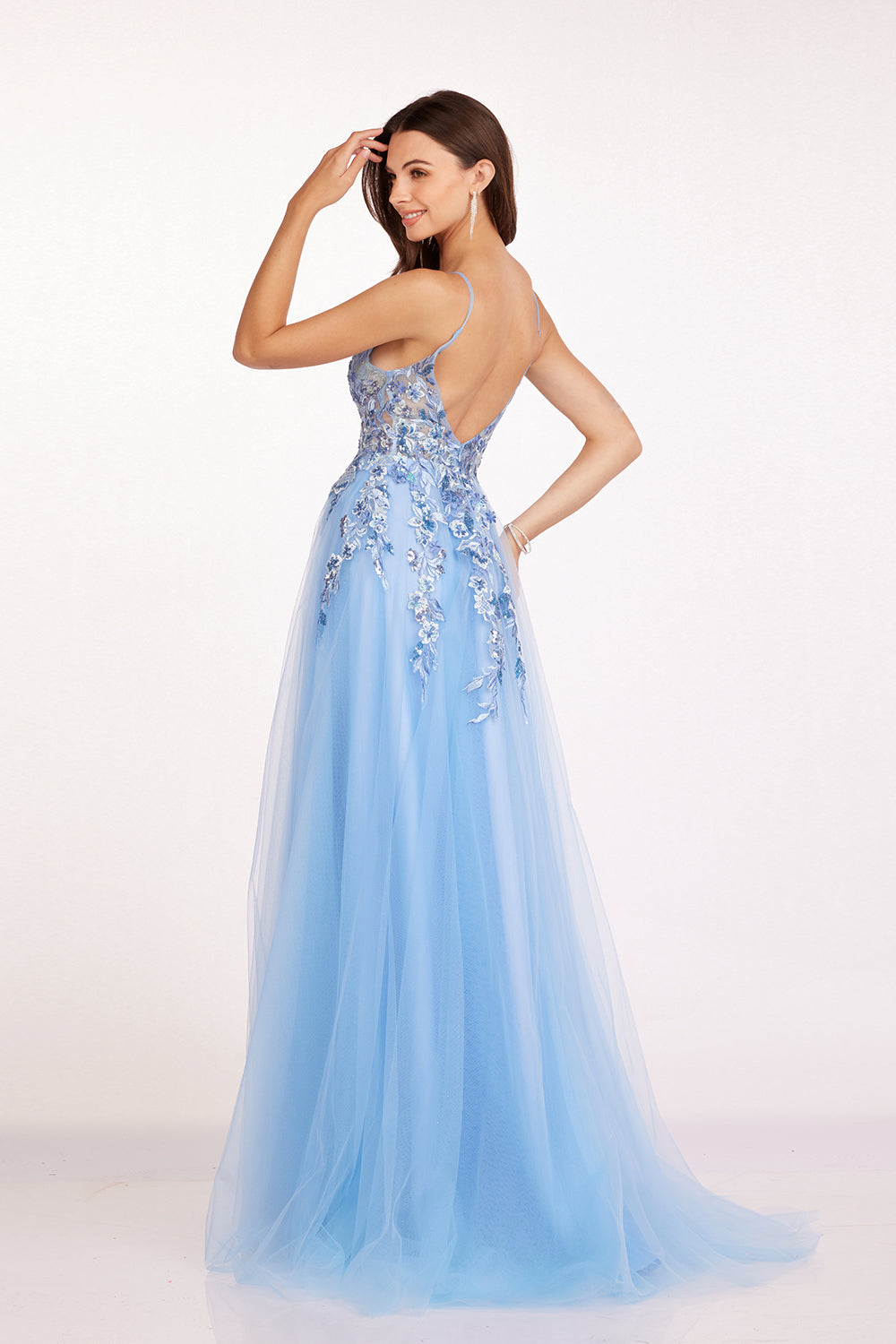 Abby Paris 90226 Floral Applique Beaded V-Neck A-Line Gown