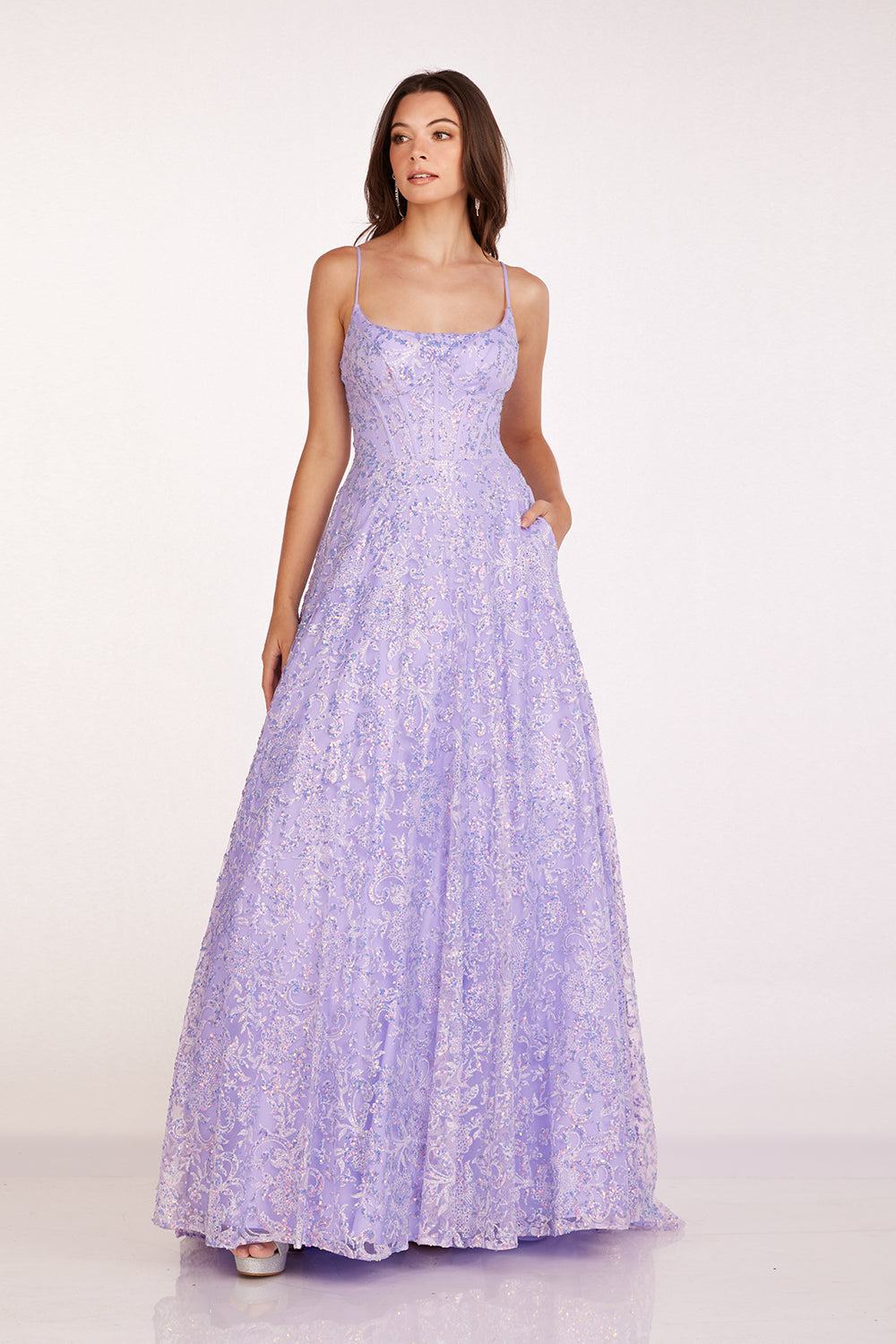 Abby Paris 90233 Embroidered Sequin Sleeveless A-Line Gown by Lucci Lu