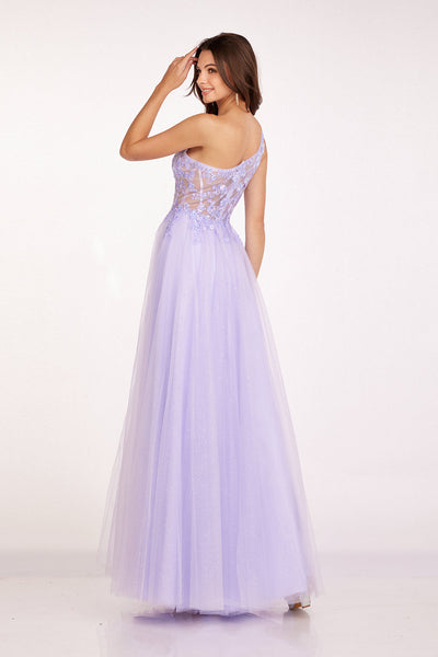 Abby Paris 90234 One Shoulder Glitter Tulle A-Line Gown