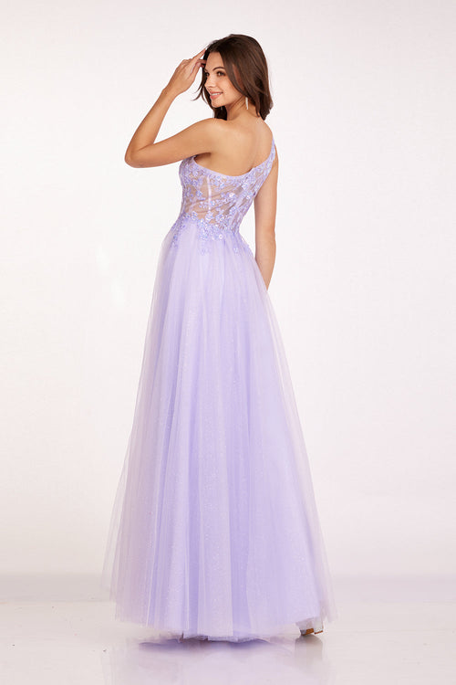 Abby Paris 90234 One Shoulder Glitter Tulle A-Line Gown