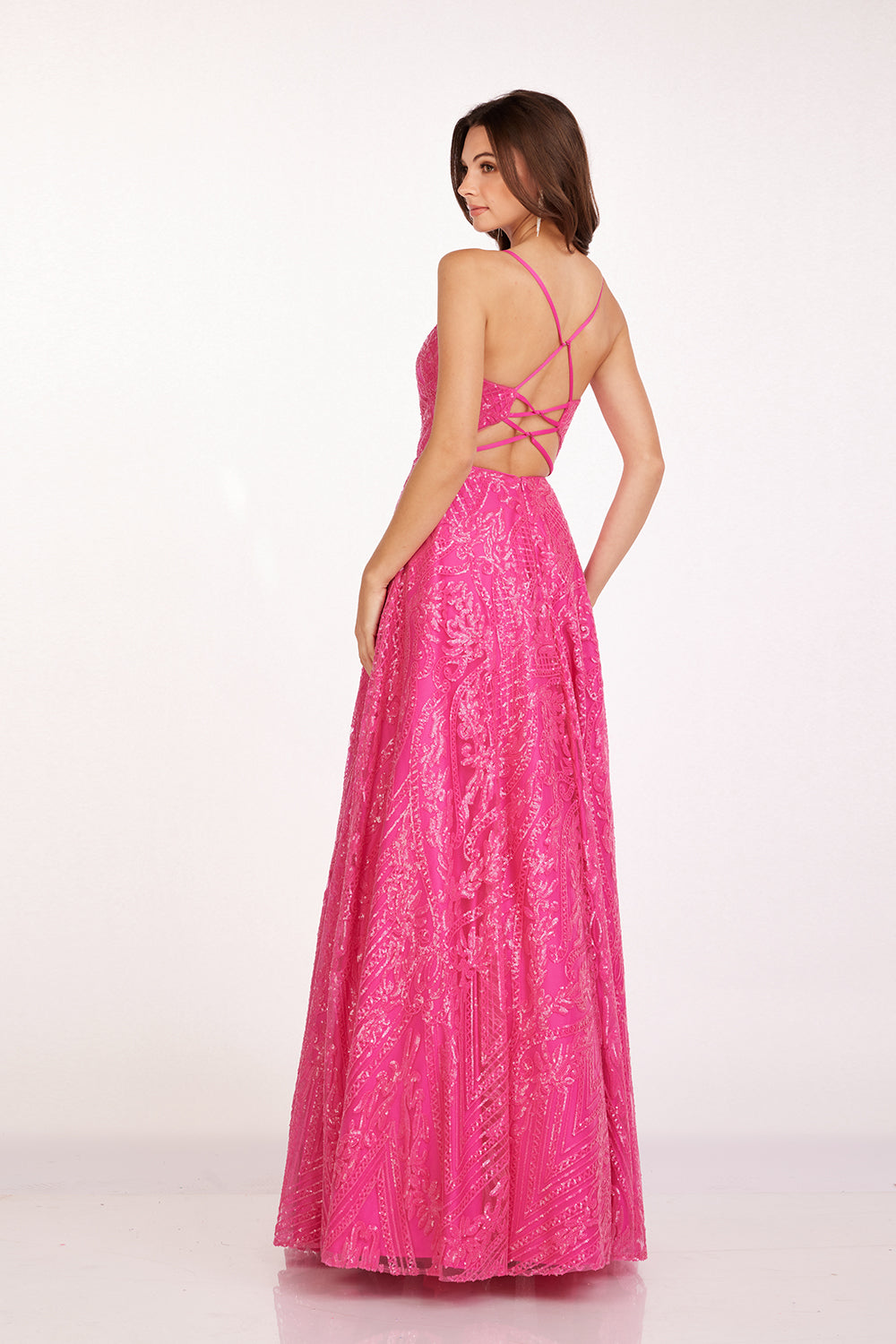 Abby Paris 90243 Sequin Print V-Neck A-Line Evening Gown