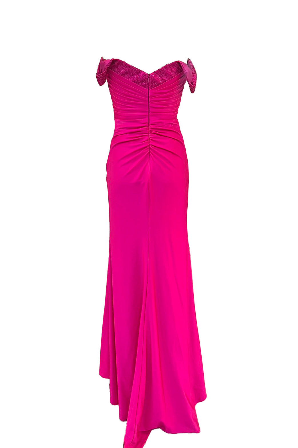 Abby Paris 90246 Jersey Off Shoulder Beaded Slit Gown