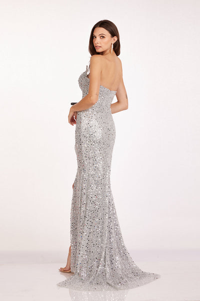 Abby Paris 90250 Sequin Strapless Beaded Slit Gown