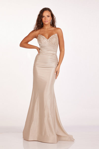 Abby Paris 90251 Beaded Strapless Fitted Slit Gown