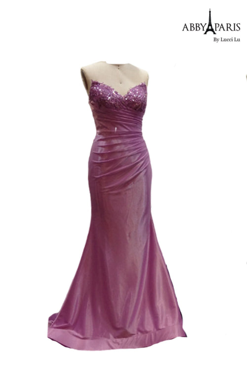 Abby Paris 90251 Beaded Strapless Fitted Slit Gown