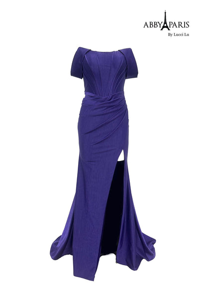 Abby Paris 90252 Off Shoulder Corset Fitted Slit Gown by Lucci Lu