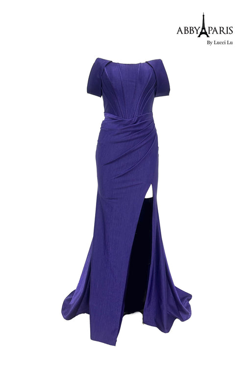 Abby Paris 90252 Off Shoulder Corset Fitted Slit Gown by Lucci Lu