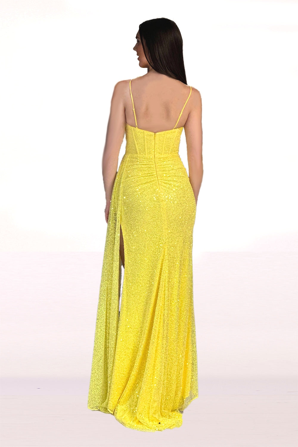 Abby Paris 90266 Glitter Sleeveless Corset Slit Gown by Lucci Lu