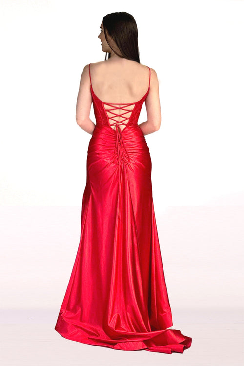 Abby Paris 90273 Lace Applique Sleeveless Fitted Slit Gown by Lucci Lu