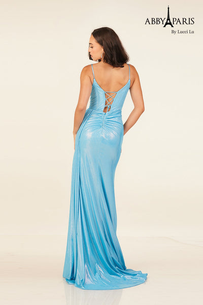 Metallic Beaded Corset Gown by Abby Paris 90280