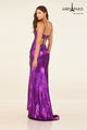 Metallic Corset Slit Gown by Abby Paris 90287