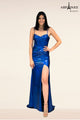 Metallic Corset Slit Gown by Abby Paris 90287