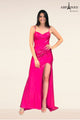 Metallic Corset Slit Gown by Abby Paris 90287