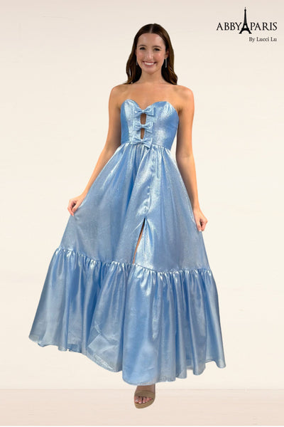 Strapless Bow A-Line Tea Length Dress – Abby Paris 90291 by Lucci Lu