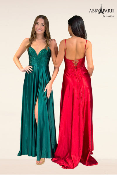 Abby Paris 90300 Heat Stone Sleeveless A-line Slit Gown by Lucci Lu