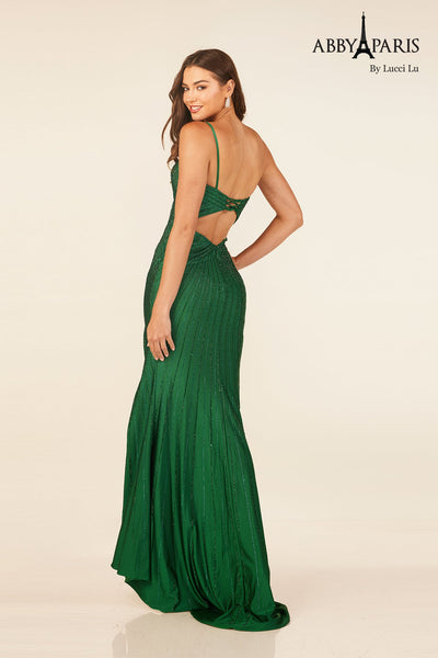 Abby Paris 90304 Beaded Sweetheart Slit Evening Gown