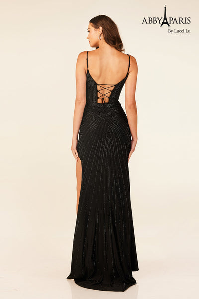 Abby Paris 90305 Beaded Sleeveless Slit Evening Gown