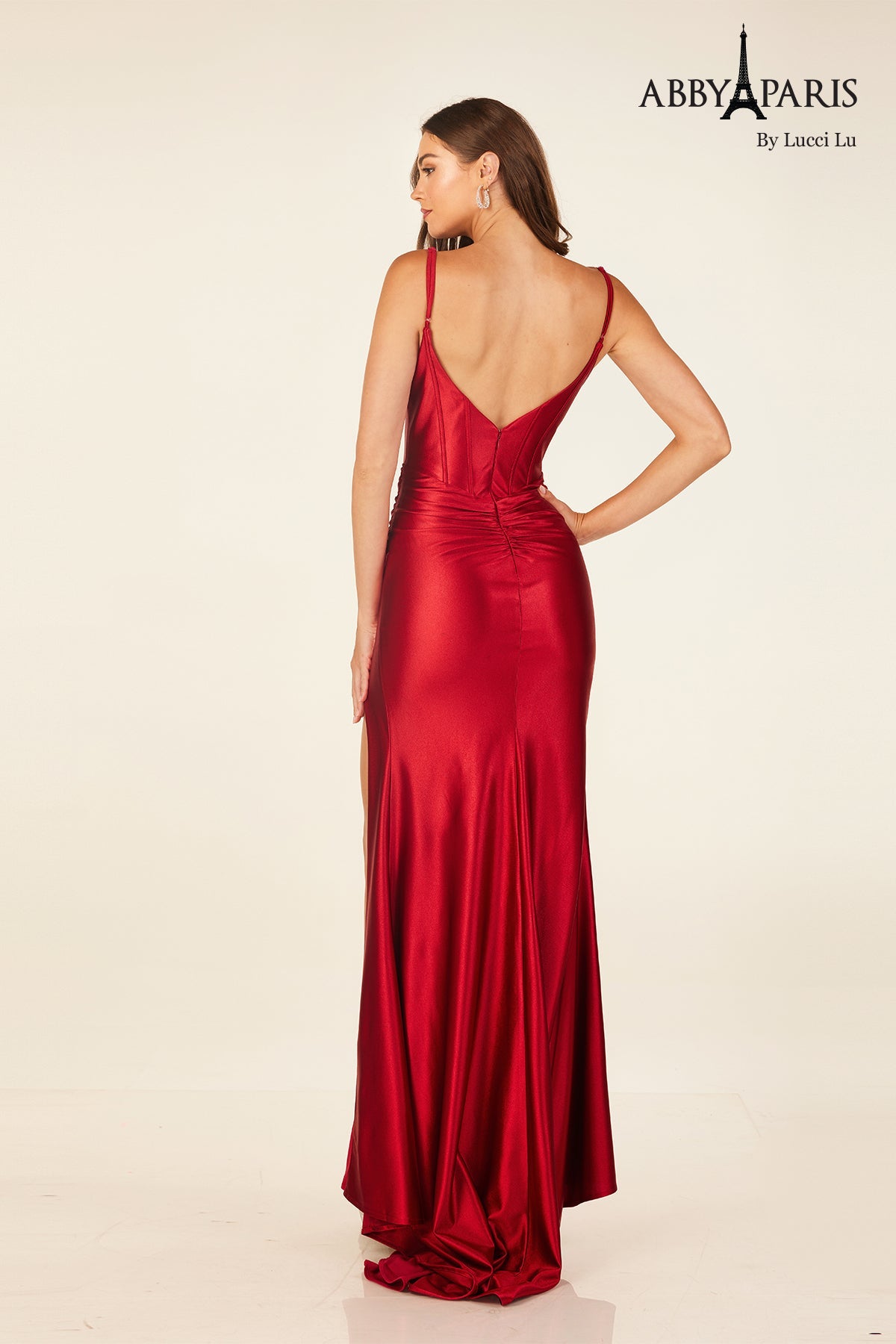 Abby Paris 90308 Fitted Keyhole Corset Slit Evening Gown