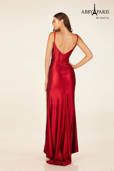 Abby Paris 90308 Fitted Keyhole Corset Slit Evening Gown