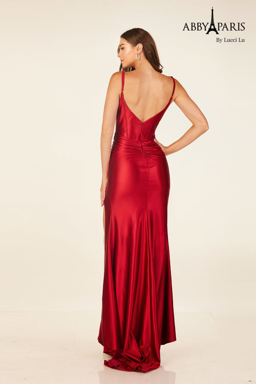 Abby Paris 90308 Fitted Keyhole Corset Slit Evening Gown