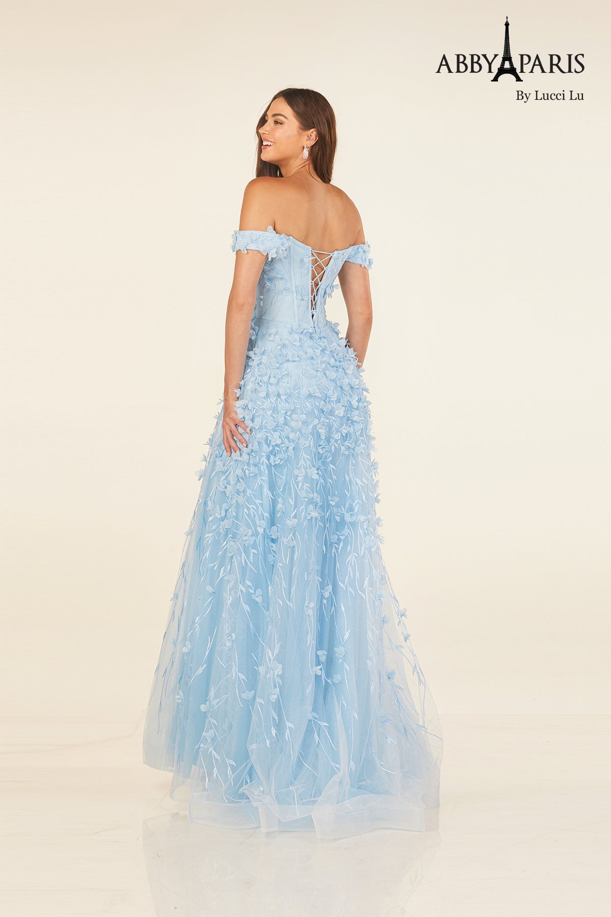 Abby Paris 90321 3D Floral Off Shoulder A-line Evening Gown