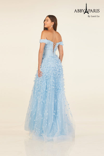 Abby Paris 90321 3D Floral Off Shoulder A-line Evening Gown