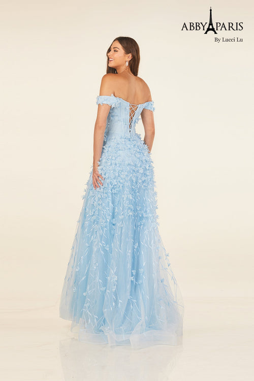 Abby Paris 90321 3D Floral Off Shoulder A-line Evening Gown