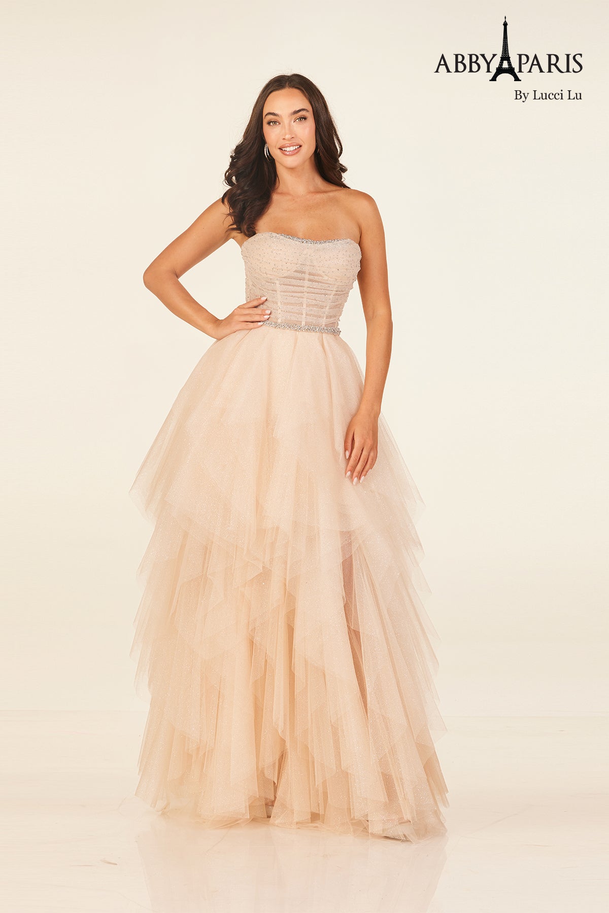 Abby Paris 90325 Strapless A-line Ruffled Evening Gown