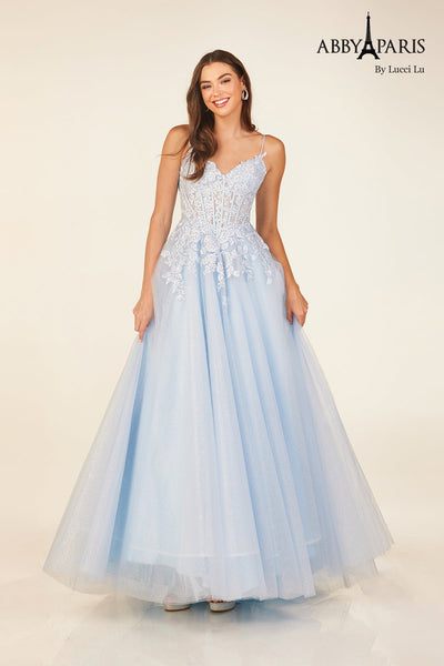 Abby Paris 90327 Applique Sleeveless A-line Evening Gown