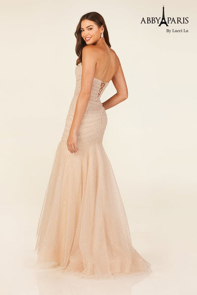 Abby Paris 90328 Tulle Strapless Mermaid Evening Dress