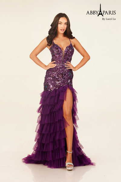 Abby Paris 90330 Sleeveless Tiered Slit Evening Gown