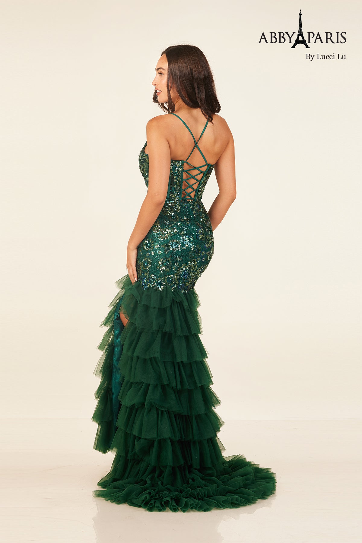 Abby Paris 90330 Sleeveless Tiered Slit Evening Gown