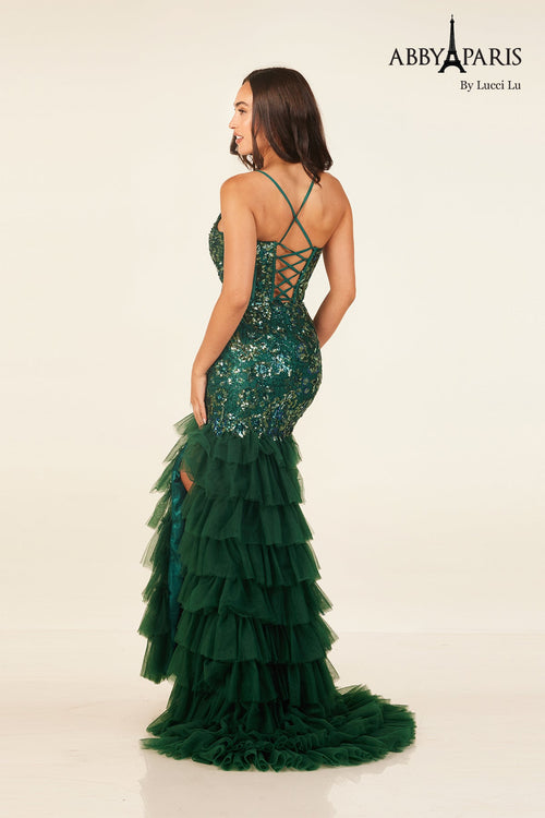 Abby Paris 90330 Sleeveless Tiered Slit Evening Gown