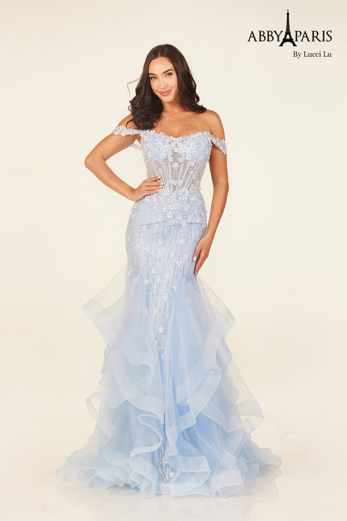 Abby Paris 90333 Off Shoulder Ruffled Evening Gown by Lucci Lu