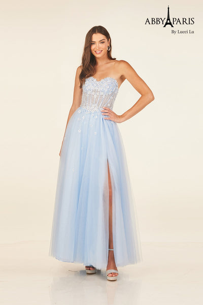 Abby Paris 90338 Beaded Strapless A-line Evening Gown