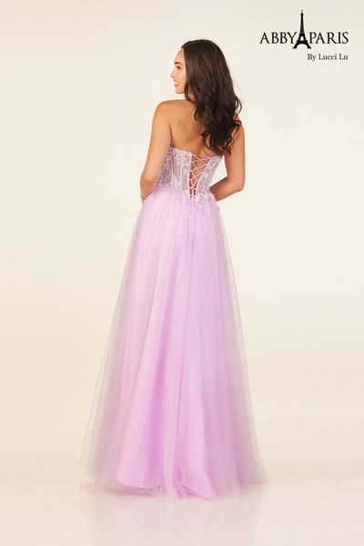 Abby Paris 90338 Beaded Strapless A-line Evening Gown