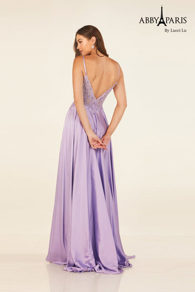 Abby Paris 90339 Satin Sleeveless A-line Slit Evening Gown