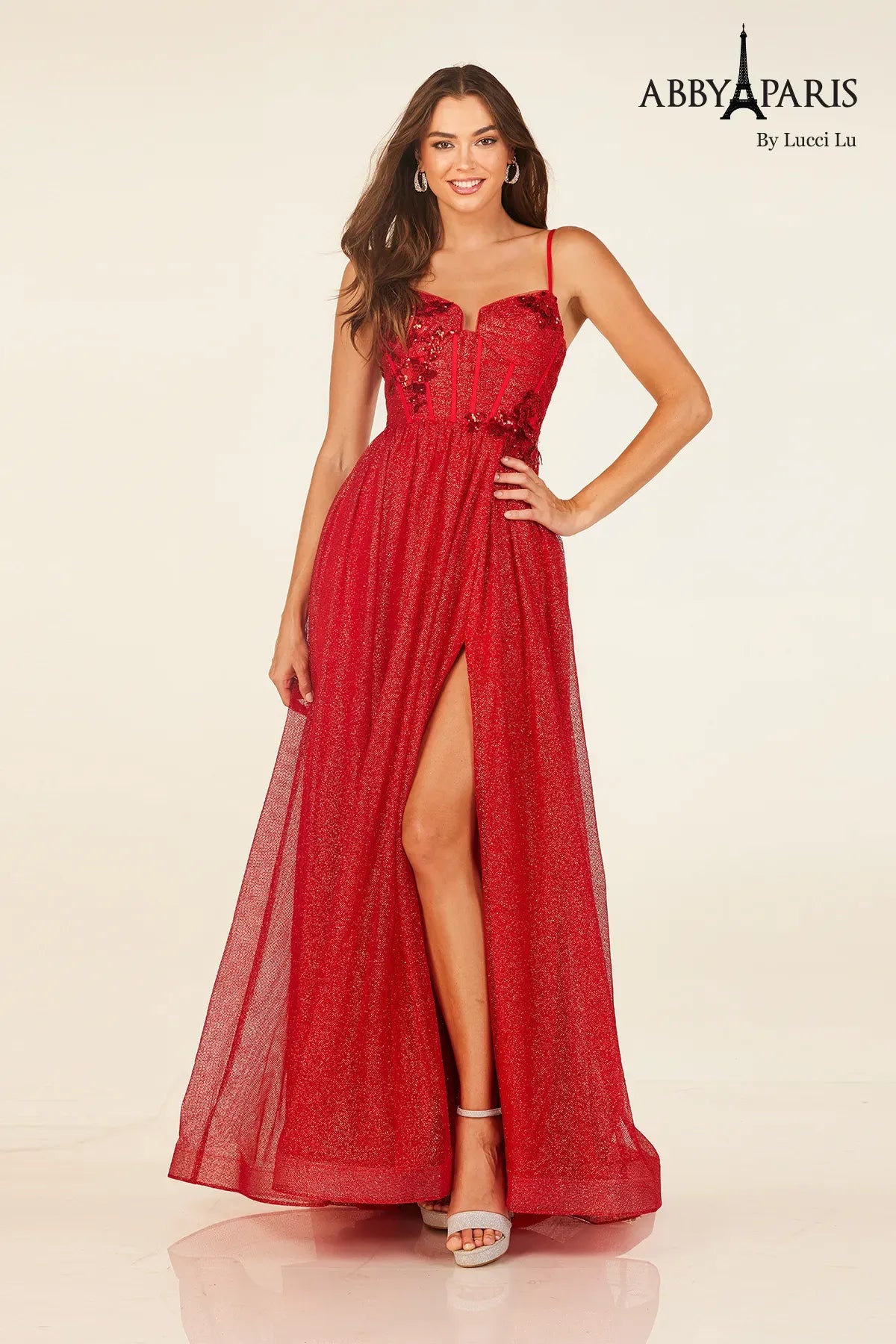 Abby Paris 90344 Glitter Sleeveless A-line Slit Evening Gown