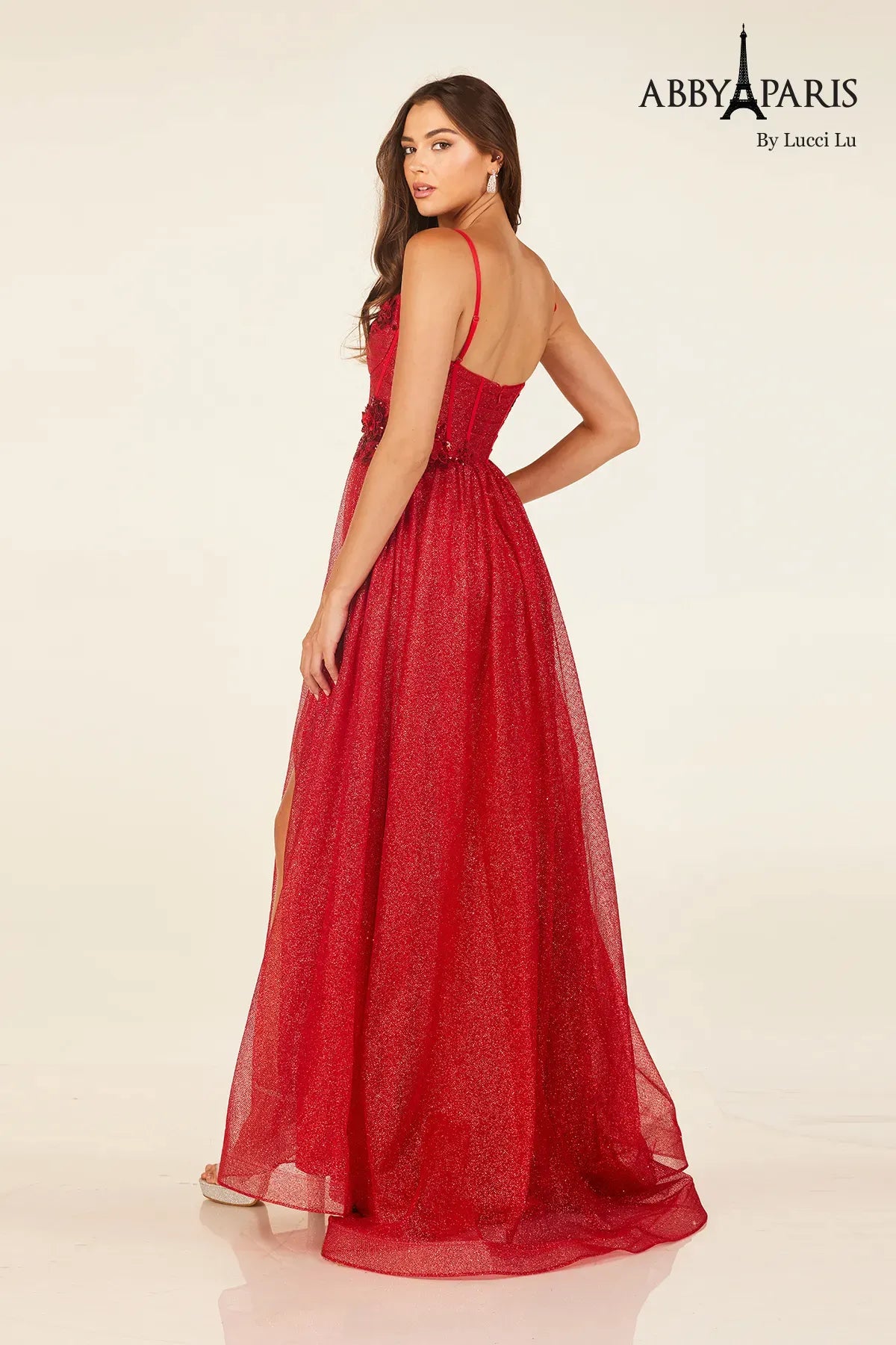 Abby Paris 90344 Glitter Sleeveless A-line Slit Evening Gown