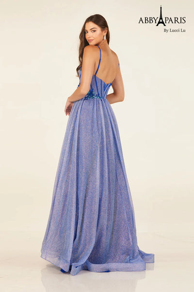 Abby Paris 90345 Applique Glitter A-line Evening Gown