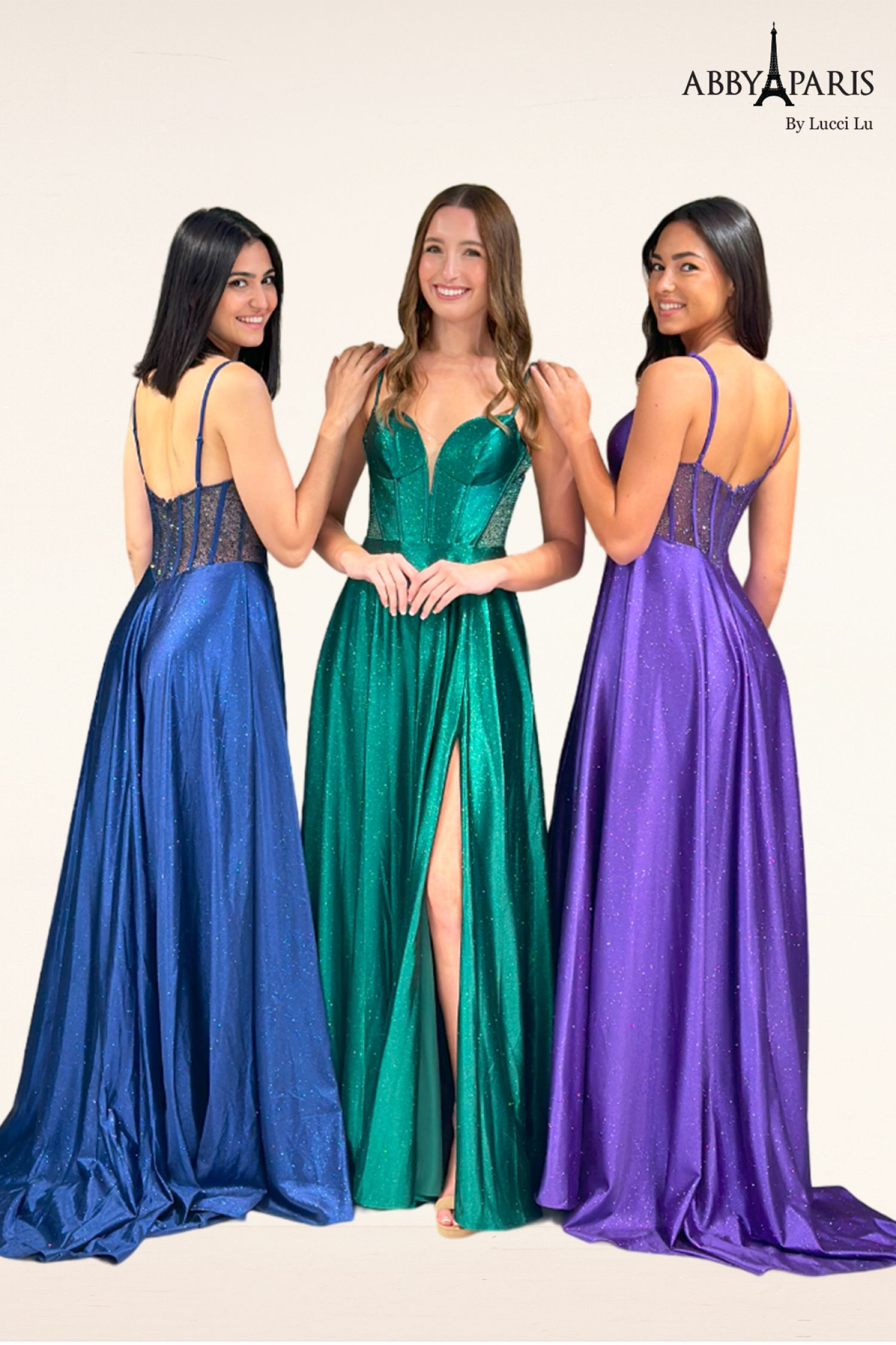 Abby Paris 90346 Glitter Corset A-line Slit Evening Gown