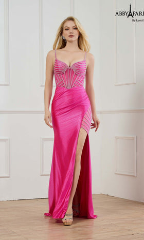 Abby Paris 90366 Glitter Knit Corset Beaded Sweetheart Formal Dress with Side Slit