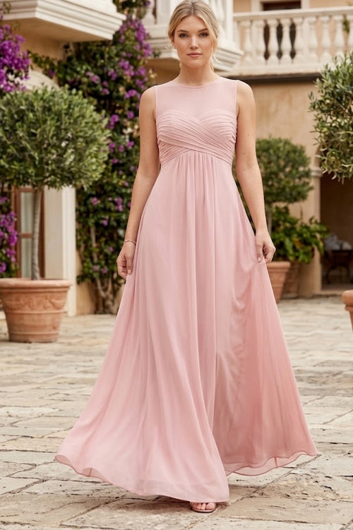 Vestido largo de gasa elástica sin mangas para dama de honor Eva USA 3153