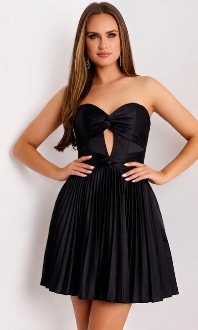 Jovani Metallic Pleated Strapless Cocktail Dress 45686
